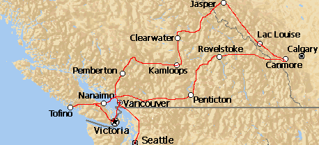 Carte avec itinéraire de notre voyage au Canada