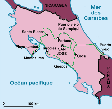 Costa rica - Carte et itinéraire de notre voyage