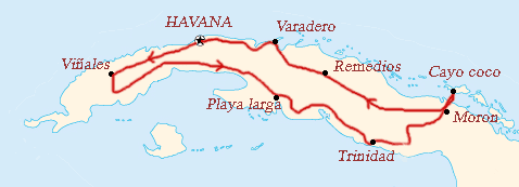 Cuba - Carte et itinéraire de notre voyage