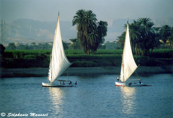 deux felouques naviguent sur le Nil