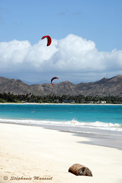 Kite-surf à Hawaii dans un paysage de rêve