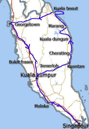 Malaisie - Carte et itinéraire de notre voyage