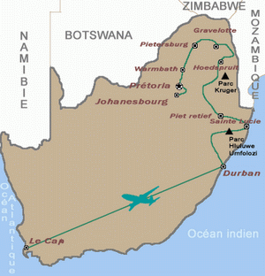 Notre itinéraire en Afrique du sud