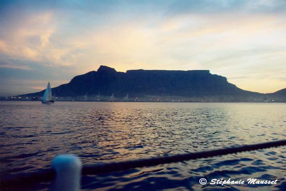 The table mountain in Cape town seen from the sea