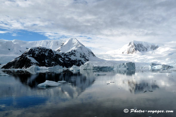 Mountains reflections landscape in Antarctica