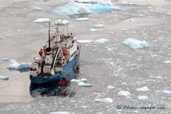 Brise glace parmi les icebergs