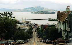 Alcatraz seen from the top of a street