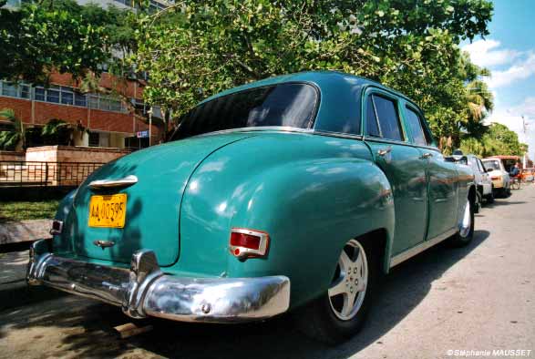 Green old american car of Cuba