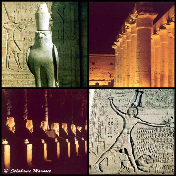 statue d'Horus et gravure de pharaon