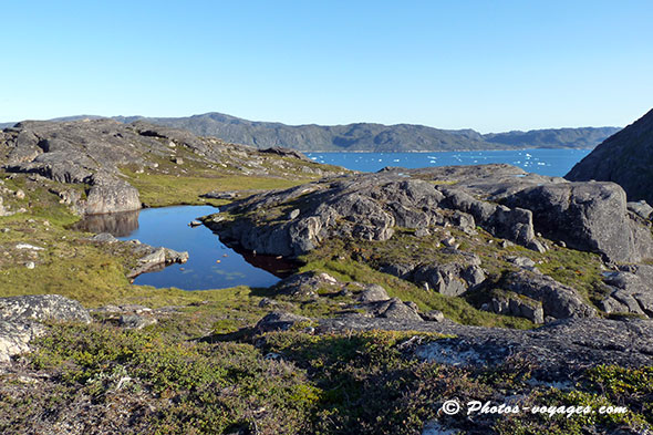Le Groenland vu d'un plateau verdoyant