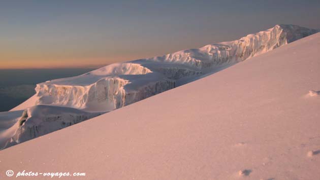 Neiges et glaces rosies du Kilimandjaro