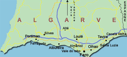 Carte d'Algarve sud Portugal