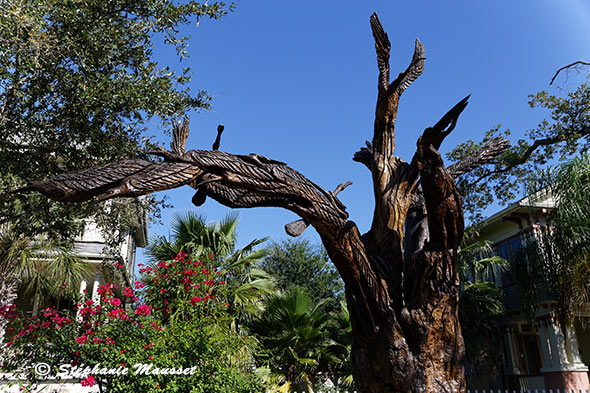 Chêne sculpté dans un jardin