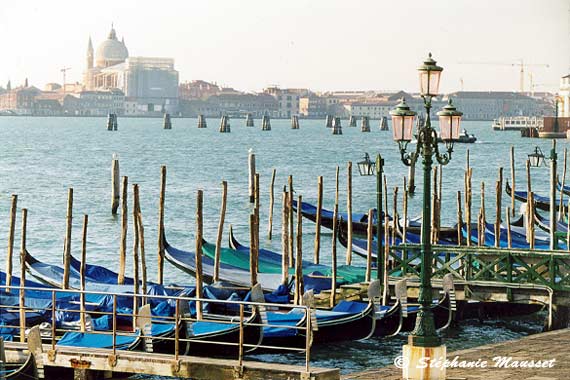 Gondolas at the quayside on Gran canal