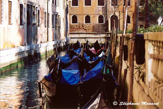 Gondolas on a narrow canal