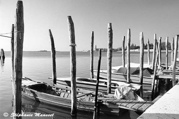 Port of Burano in Venice in black and white